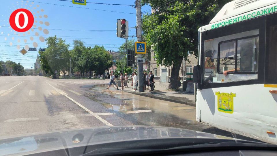 Из-за поврежденной трубы в центре Воронежа произошла утечка воды