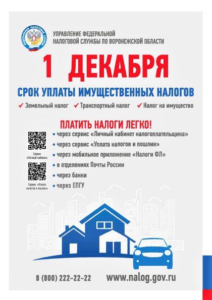 ВРЕМЯ ПЛАТИТЬ НАЛОГИ!. Министерство экономического развития Воронежской области ИНФОРМИРУЕТ жителей региона о рассылке налоговыми органами уведомлений на уплату транспортного, земельного налогов, налога на имущество...