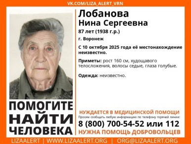 Жителей Воронежа просят помочь найти 87-летнюю Нину Лобанову