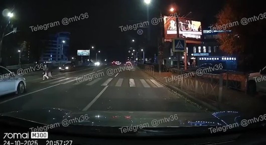 В центре Воронежа автомобиль на большой скорости едва не сбил 2 пешеходов на «зебре»