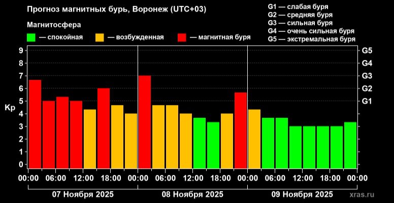 Воронежцев 8 ноября ожидают две магнитные бури