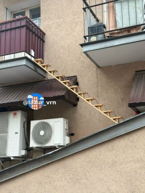 Лестницу для котика соорудили на балконе дома в Воронеже