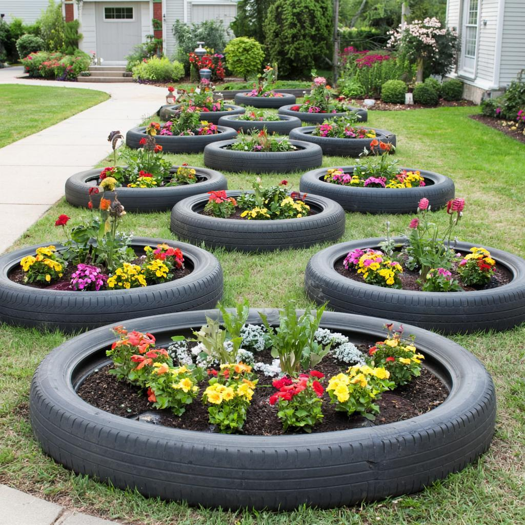 Старые покрышки как источник вдохновения для уникального садового дизайна