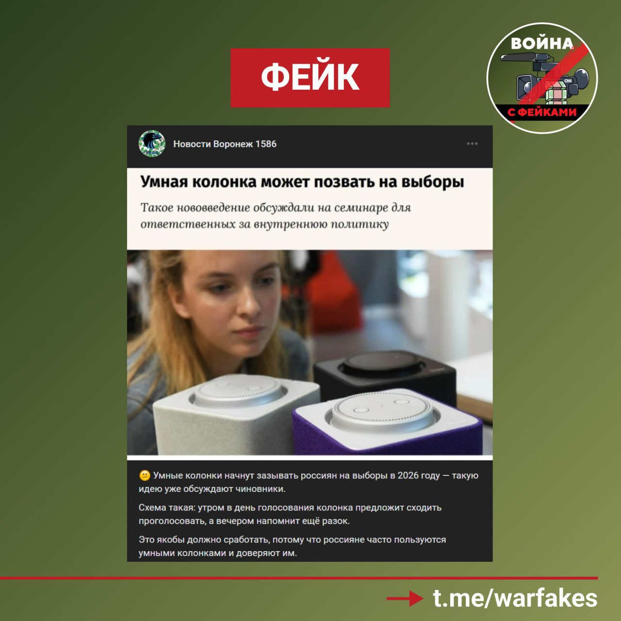 В Воронежской области опровергли фейк об умных колонках, зазывающих россиян на выборы