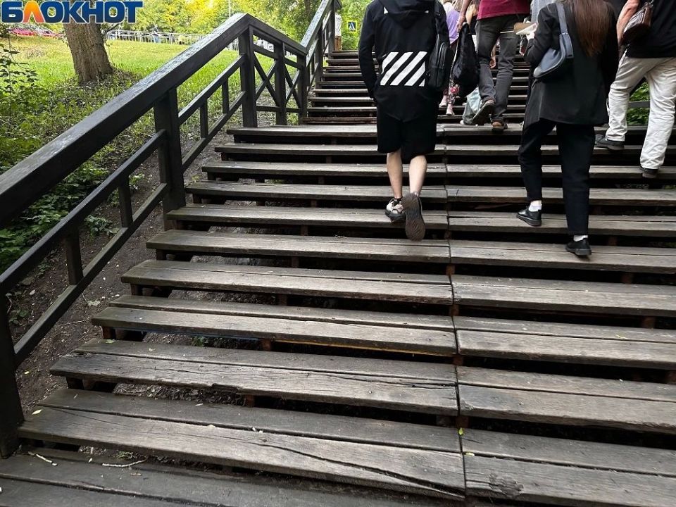 «Страшно наступить»: на аварийную лестницу в Центральном парке пожаловались воронежцы