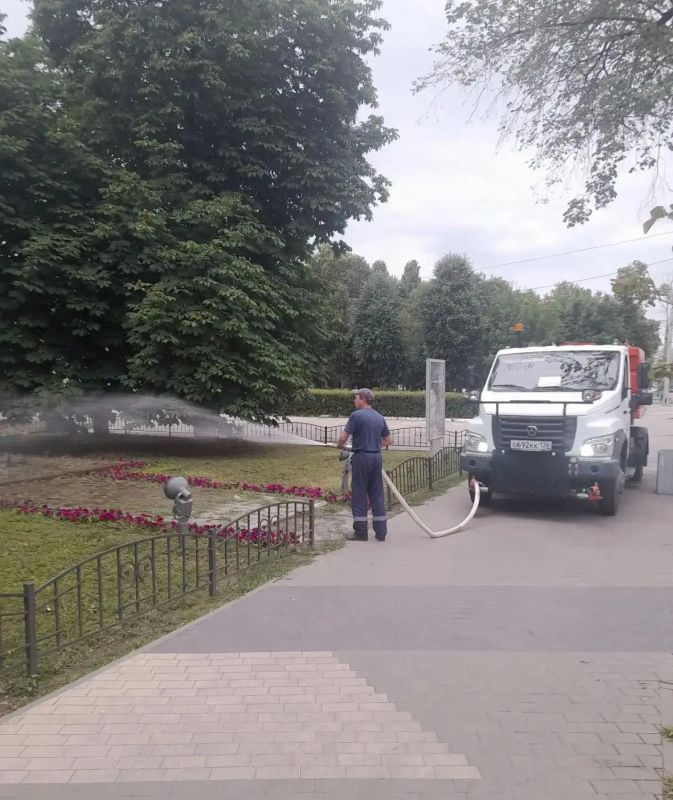 Сотрудники зеленого хозяйства продолжают ухаживать за растениями Сотрудники зеленого хозяйства продолжают ухаживать за растениями