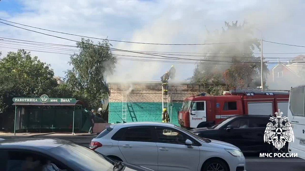 Крупный пожар у автобусной остановки в Воронеже сняли на видео