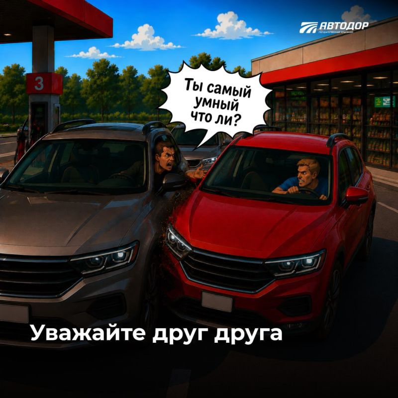 На дороге вы не одни.. Поэтому соблюдайте ПДД и уважайте других водителей. Это правило распространяется на места отдыха и заправки на трассах На дороге вы не одни.. Поэтому соблюдайте ПДД и уважайте других водителей. Это правило распространяется на места отдыха и заправки на трассах