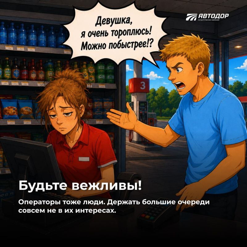 На дороге вы не одни.. Поэтому соблюдайте ПДД и уважайте других водителей. Это правило распространяется на места отдыха и заправки на трассах На дороге вы не одни.. Поэтому соблюдайте ПДД и уважайте других водителей. Это правило распространяется на места отдыха и заправки на трассах