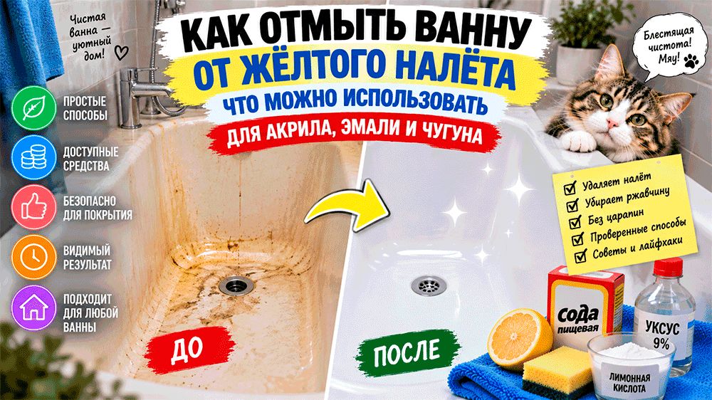 Как очистить ванну от желтого налета: эффективные методы для акрила, эмали и чугуна