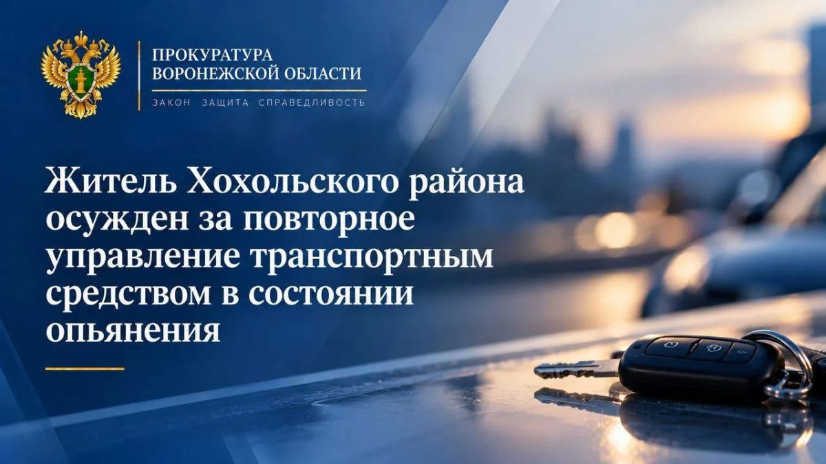 Житель Хохольского района осужден за повторное управление транспортным средством в состоянии опьянения