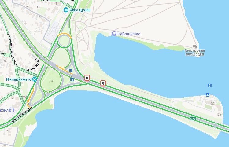 У ВОГРЭСовского моста начала образовываться пробка из-за ДТП на съезде У ВОГРЭСовского моста начала образовываться пробка из-за ДТП на съезде