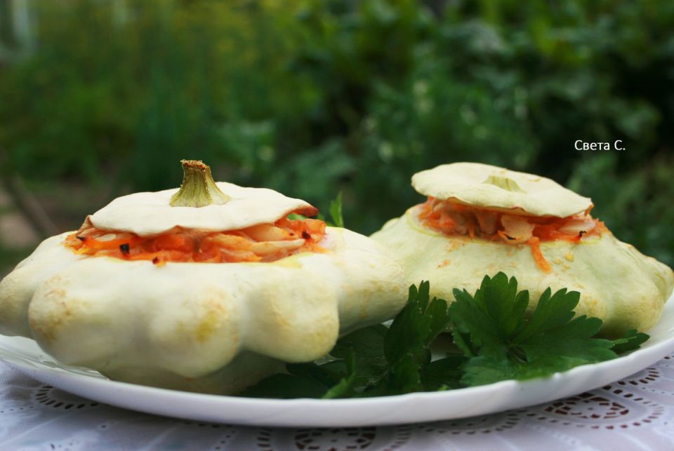 Патиссоны в съедобных горшочках — фаршированные курицей и овощами как сезонный хит